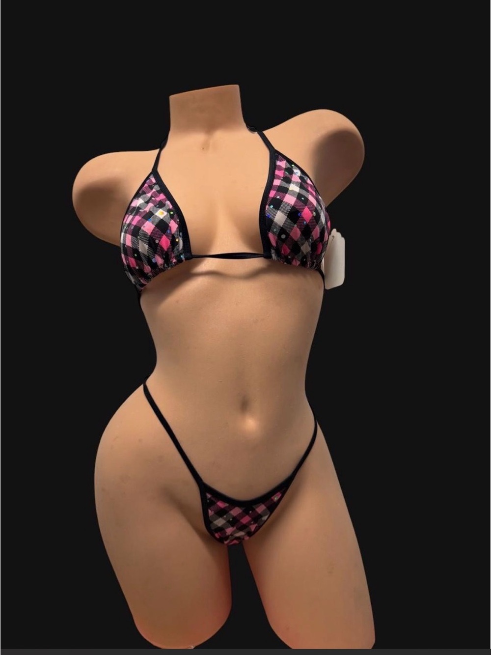 Pink Plaid Triangle Bikini Set - Women Swim